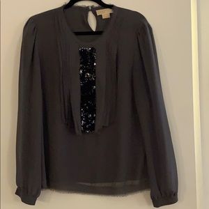 Michael Kors Gray Chiffon / Blue Sequin Top
